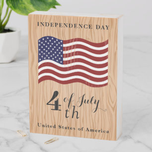 USA Flag Wooden Box Sign for Independence Day Prid
