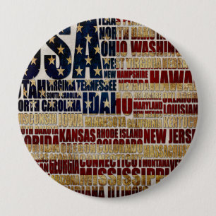 USA Flag Word Cloud All 50 States Art Button