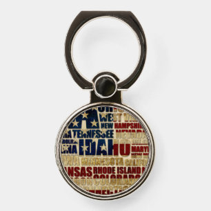 USA Flag Word Cloud All 50 States Art Phone Ring Stand