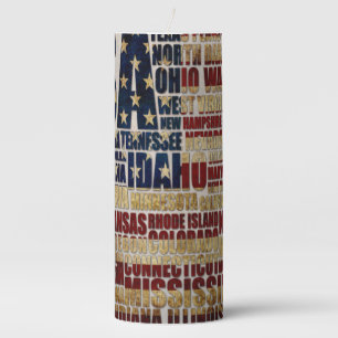 USA Flag Word Cloud All 50 States Art Pillar Candle