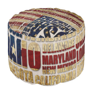 USA Flag Word Cloud All 50 States Art Pouf