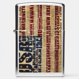 USA Flag Word Cloud All 50 States Art Zippo Lighter