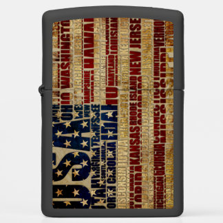 USA Flag Word Cloud All 50 States Art Zippo Lighter