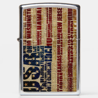 USA Flag Word Cloud All 50 States Art Zippo Lighter