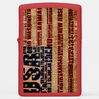 USA Flag Word Cloud All 50 States Art Zippo Lighter