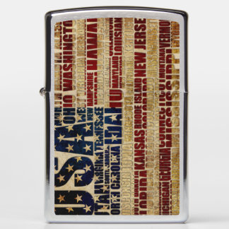 USA Flag Word Cloud All 50 States Art Zippo Lighter