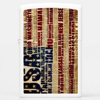 USA Flag Word Cloud All 50 States Art Zippo Lighter