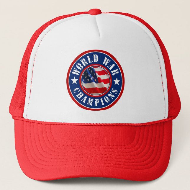 USA Flag World War Champions Trucker Hat (Front)