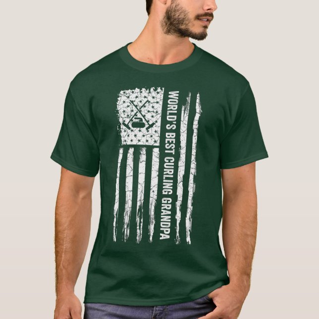 USA Flag Worlds Best Curling Grandpa Curler Gift T-Shirt (Front)
