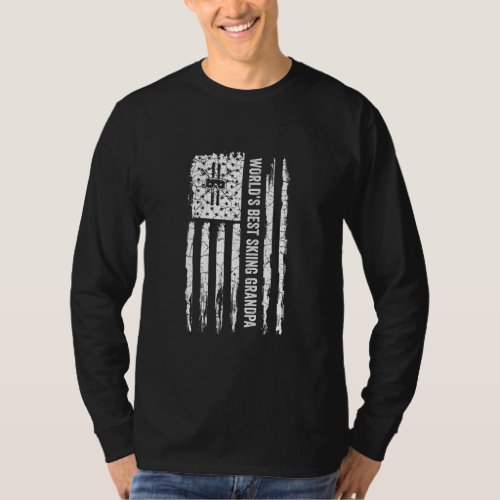 USA Flag Worlds Best Skiing Grandpa Ski Skier T_Shirt