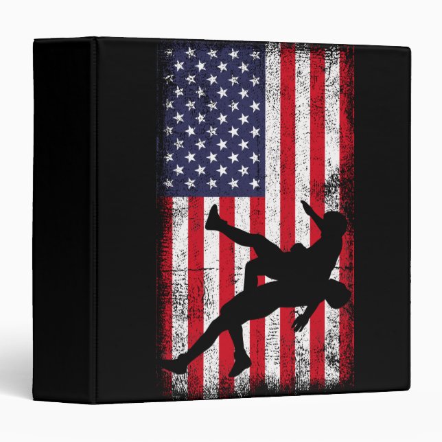 Usa Flag Wrestling American Flag Wrestling Wrestle 3 Ring Binder (Front/Spine)
