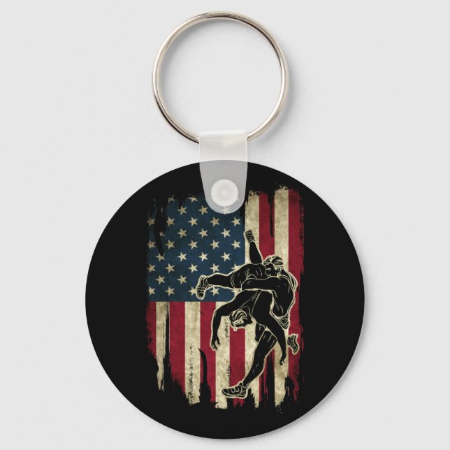 Usa Flag Wrestling American Flag Wrestling Wrestle Keychain (Front)