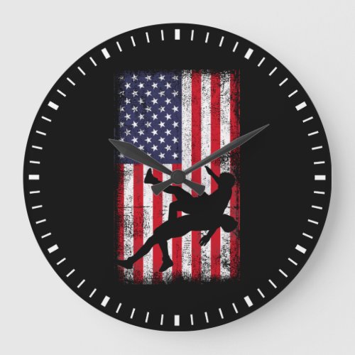 Usa Flag Wrestling American Flag Wrestling Wrestle Large Clock