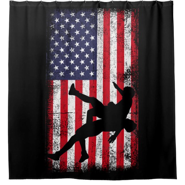 Usa Flag Wrestling American Flag Wrestling Wrestle Shower Curtain (Front)