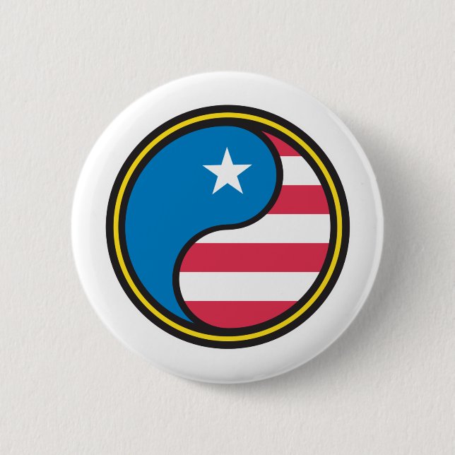 USA Flag Yin Yang Pinback Button (Front)
