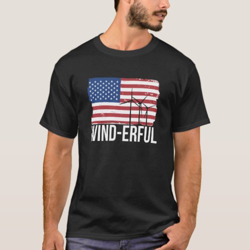 USA Flagge Amerika Fahen Wind Erful Wind Turbine E T_Shirt
