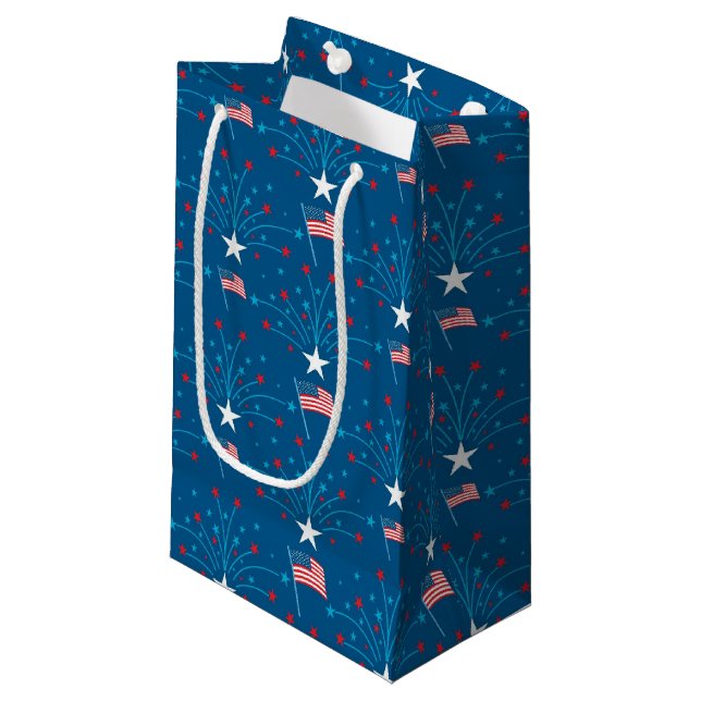 USA Flags and Fireworks Small Gift Bag (Front Angled)