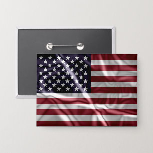 USA Flapping Flag Red, White Stripes, Starry Blue Button