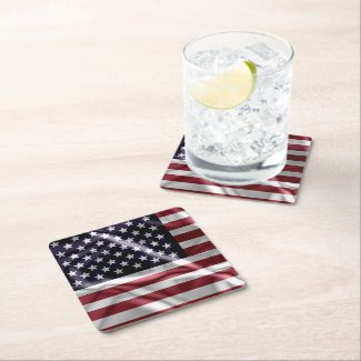 USA Flapping Flag Red, White Stripes, Starry Blue