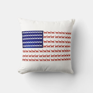 USA Flat Cats Red White and Blue Throw Pillow