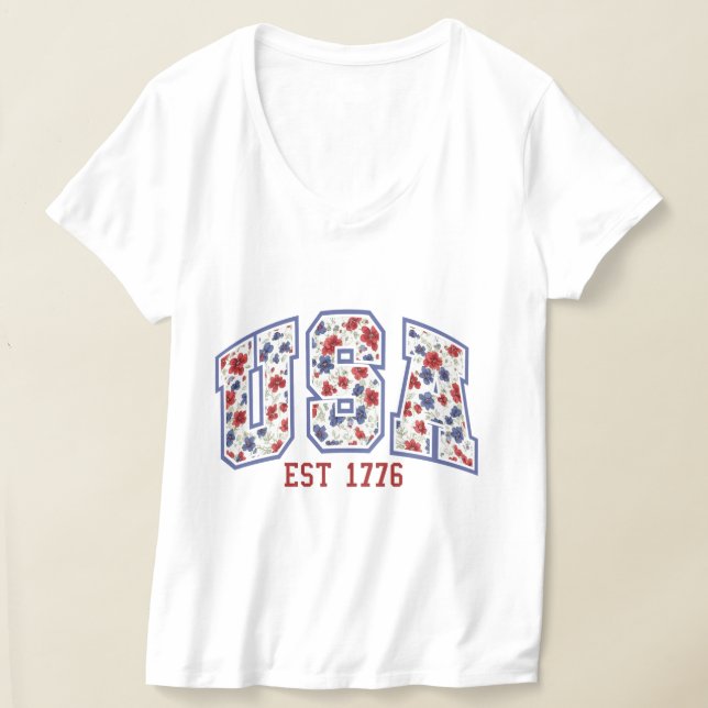 USA floral patriotic design  T-Shirt (Laydown)