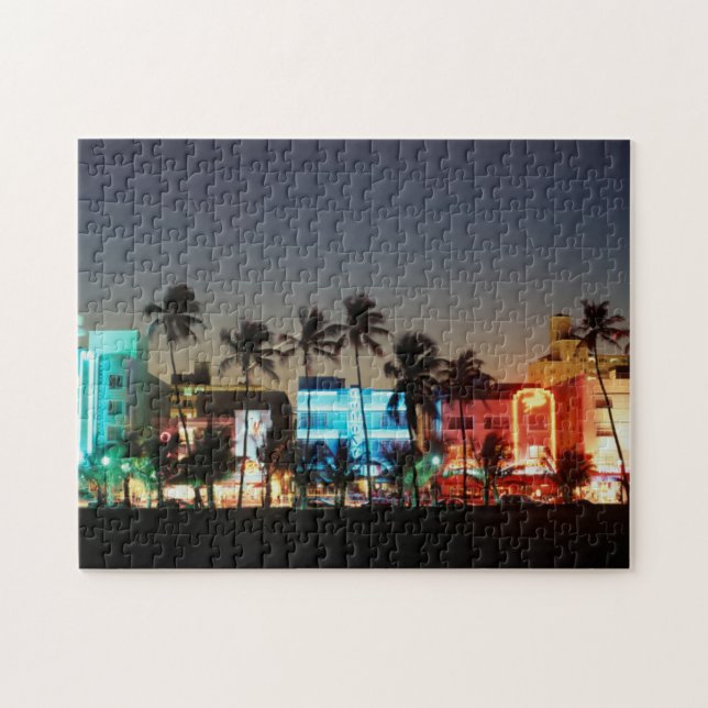 USA, Florida, Miami Beach, Ocean Drive, Art Deco Jigsaw Puzzle (Horizontal)
