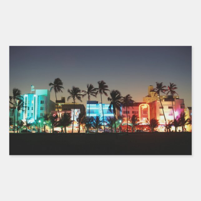 USA, Florida, Miami Beach, Ocean Drive, Art Deco Rectangular Sticker (Front)