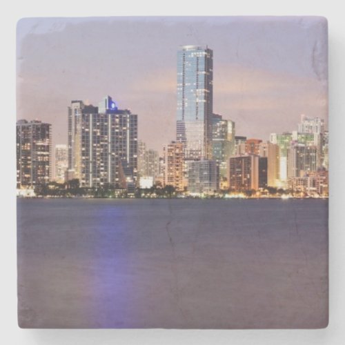 USA Florida Miami skyline at dusk 2 Stone Coaster