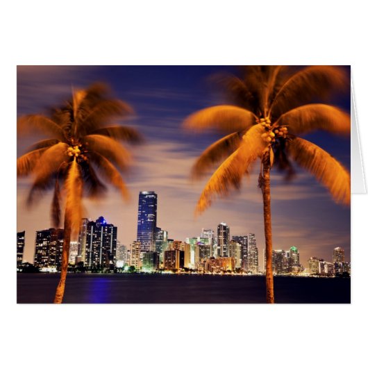 USA, Florida, Miami skyline at dusk Cards (Front Horizontal)