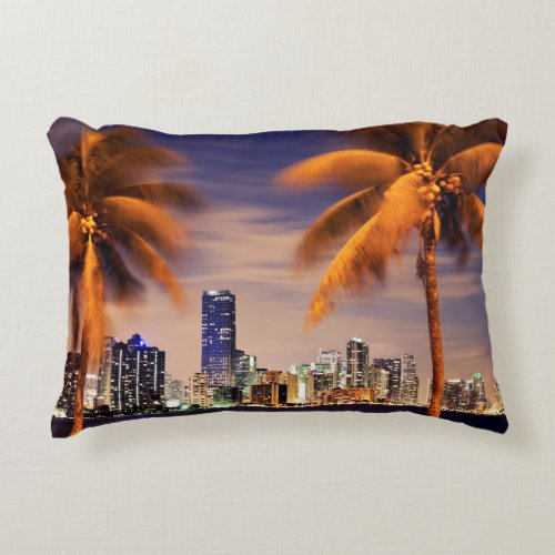 USA Florida Miami skyline at dusk Decorative Pillow