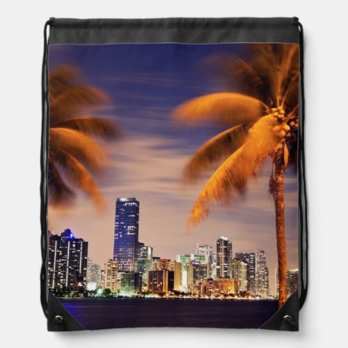 USA Florida Miami skyline at dusk Drawstring Bag