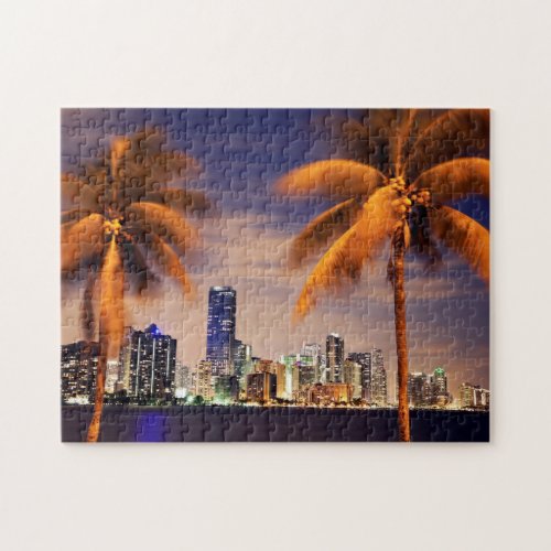 USA Florida Miami skyline at dusk Jigsaw Puzzle