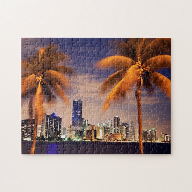 USA, Florida, Miami skyline at dusk Jigsaw Puzzle (Horizontal)