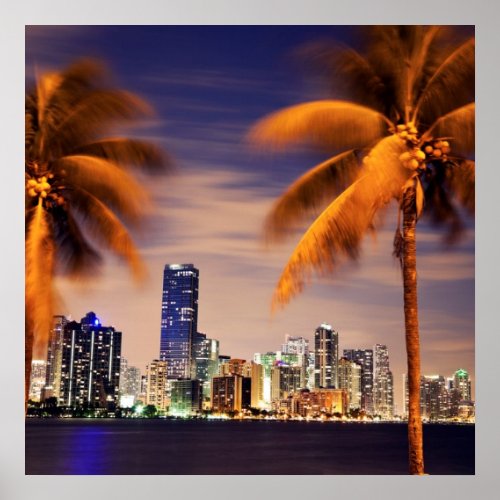 USA Florida Miami skyline at dusk Poster