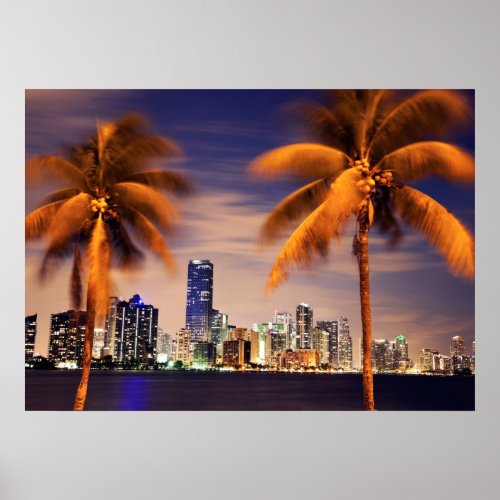 USA Florida Miami skyline at dusk Poster