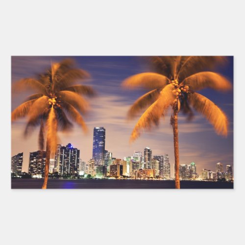 USA Florida Miami skyline at dusk Rectangular Sticker
