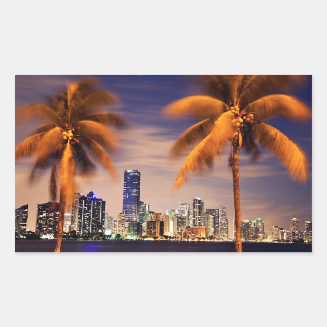 USA, Florida, Miami skyline at dusk Rectangular Sticker (Front)