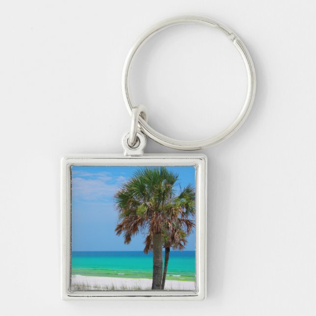 USA, Florida. Palm Trees On Emerald Coast Keychain (Front)