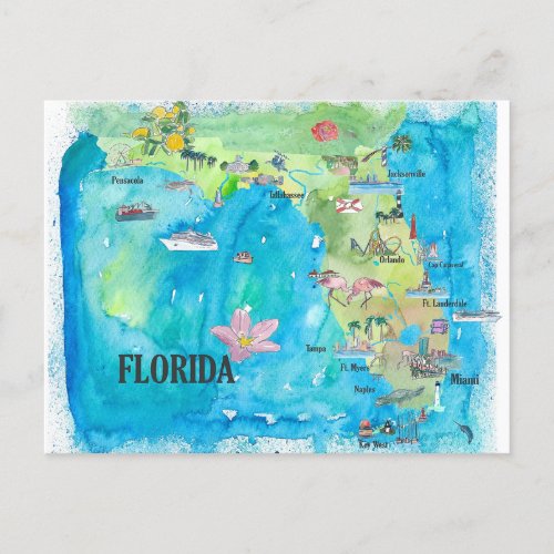 USA Florida State Fine Art Print Retro Vintage Map Postcard