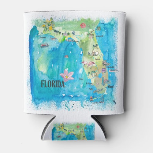 USA Florida State Vintage map with highlights Can Cooler