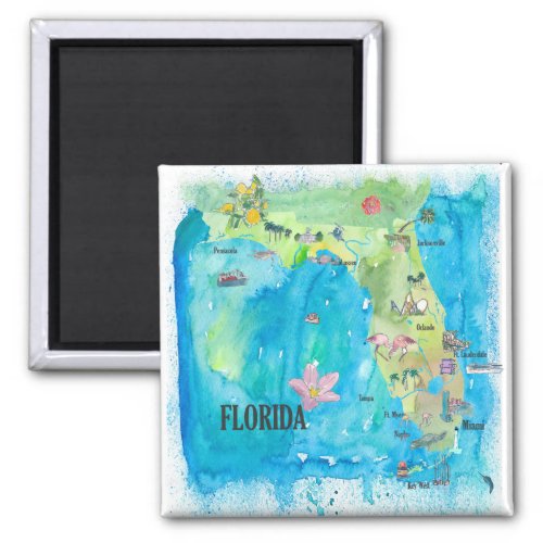 USA Florida State Vintage map with highlights Magnet