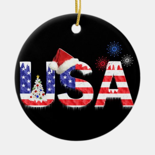 USA for Christmas Ceramic Ornament