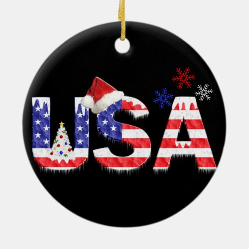 USA for Christmas Ceramic Ornament