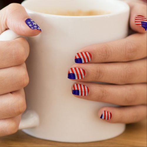 USA Freedom Flag and Silver Stars on Blue Minx Nail Wraps