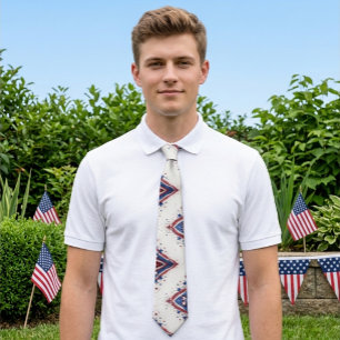 USA Freedom Geometric Art Red White Blue Patriotic Neck Tie