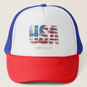 USA - FREEDOM  RED, WHITE, AND BLUE PATRIOTIC  TRUCKER HAT