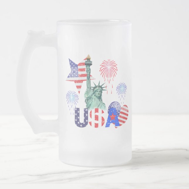 USA FROSTED GLASS BEER MUG (Left)