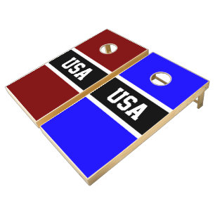 USA Fun Bold Red White Royal Blue Black Stripes Cornhole Set