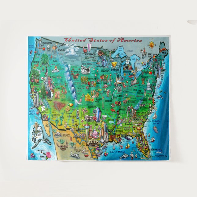USA Fun Map Tapestry (Front (Horizontal))