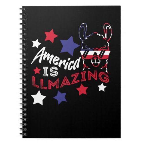 USA Funny Llama American Flag 4th July Notebook